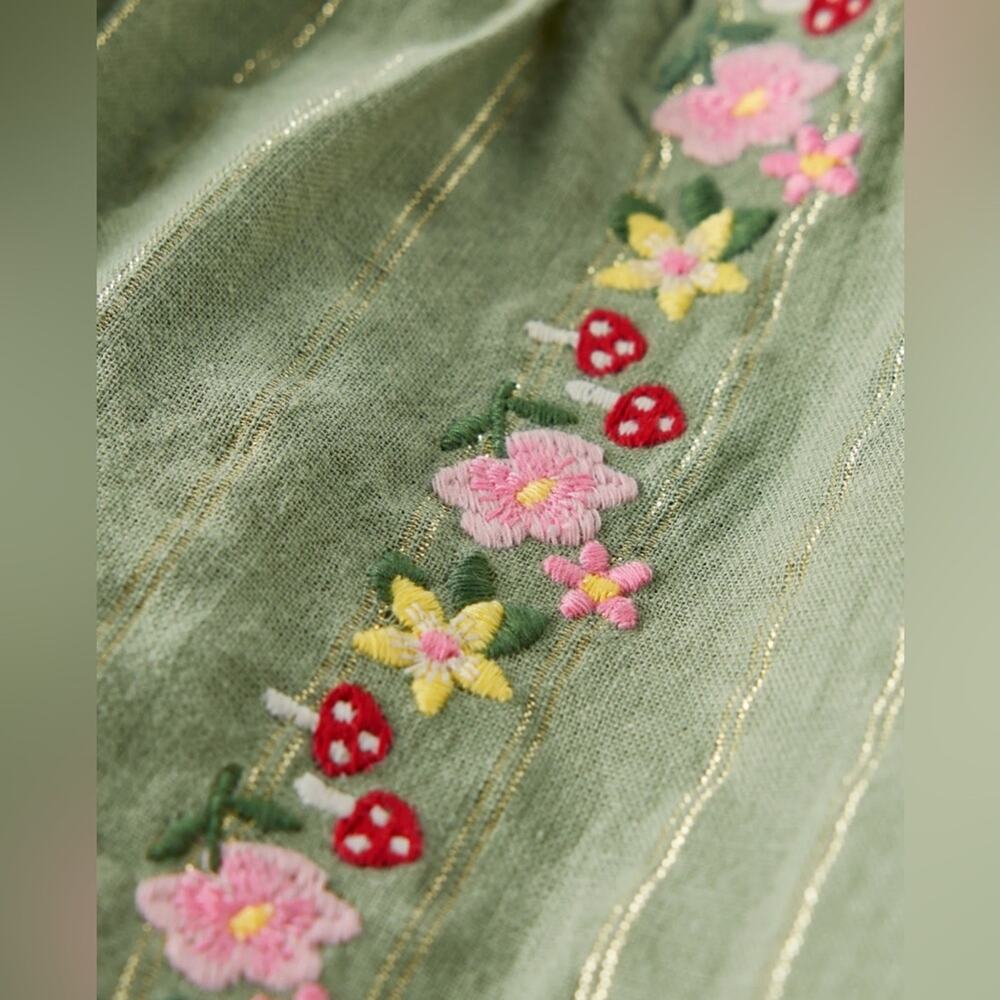 Gymboree Girls Embroidered Floral Dress Fairytale Forest Mushroom Floral Green 6 - Picture 2 of 12